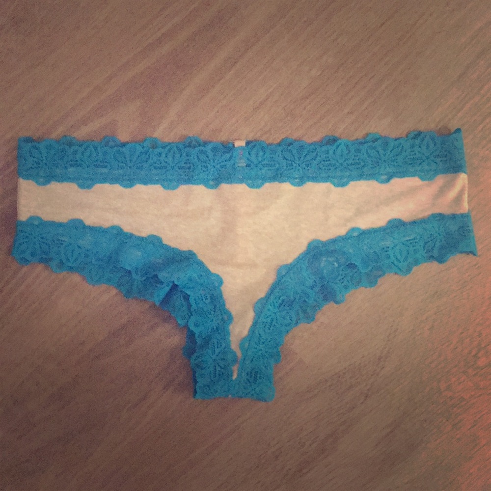 PINK Blue-lace Trim Cheeky NWOT